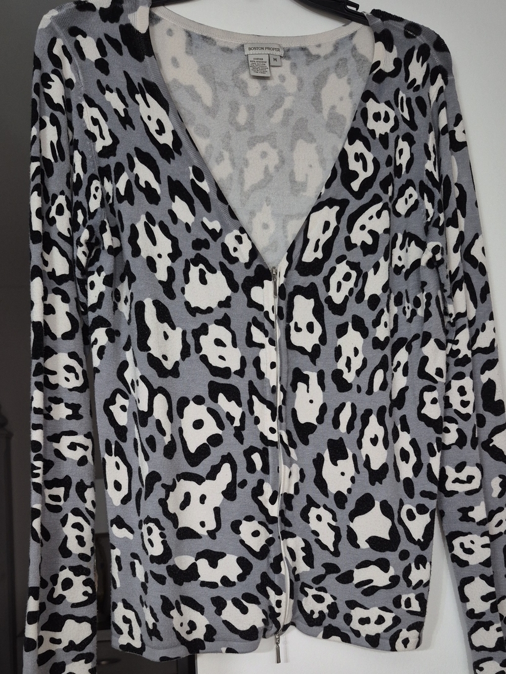 Boston Proper Stylish Gray, Black and White Women's Sweater
